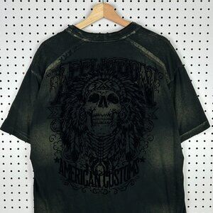 Affliction American Customs T Shirt‎ Size XL Y2K Grunge Black Live Fast Henley